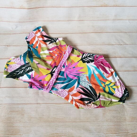 Bleu Rod Beattie Wild At Heart Cap Sleeve Plunge Neck Colorful Tropical Swimsuit - Picture 6 of 12